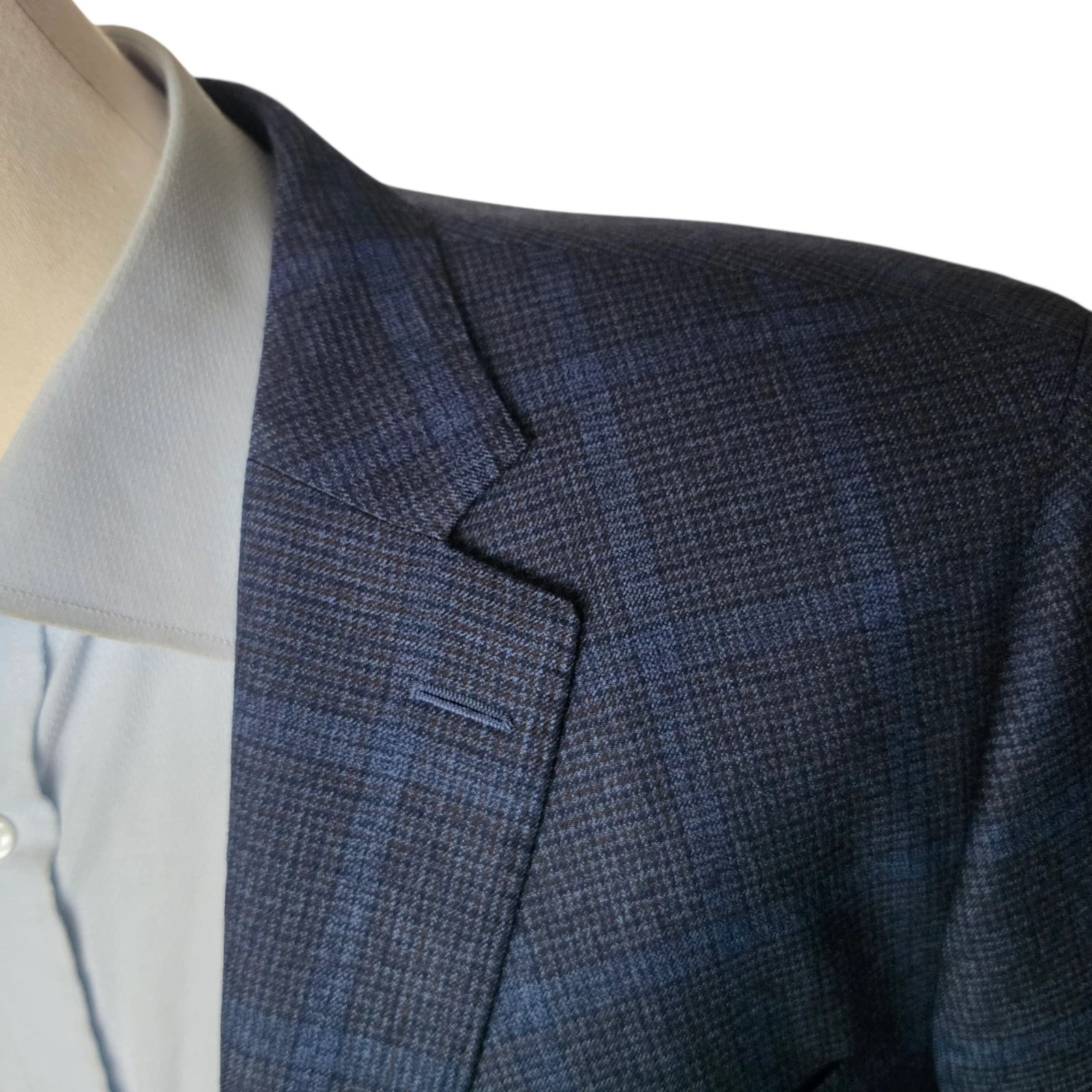 Peter Millar Blazer 44r 24 Inch Arm Length Blue Checked Custom Tailored