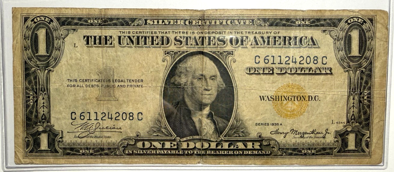 1935 A $1 Silver Certificate North Africa Yellow Seal Fr#2309 WWII