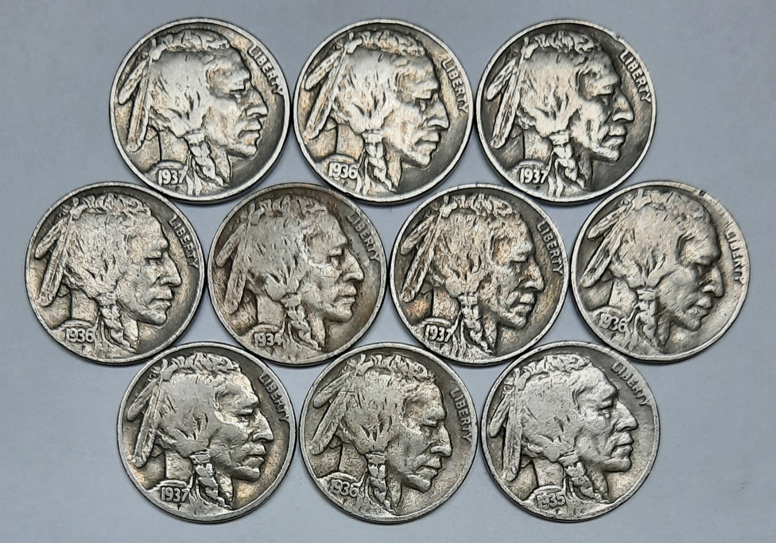 Lot of 10 FULL DATE Buffalo Nickels