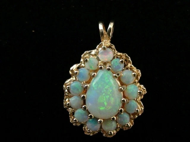 2.00Ct Pear Cut Natural Fire Opal Vintage Pendant 14K Yellow Gold 18