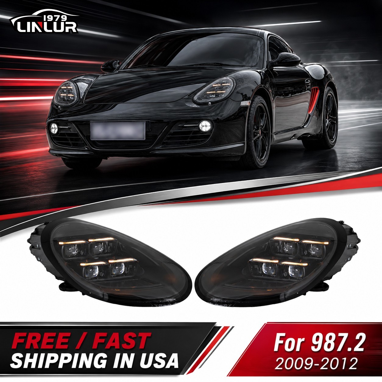 High Quality 2025 PDLS LED Headlights For 2009-2012 Porsche Boxster Cayman 987.2