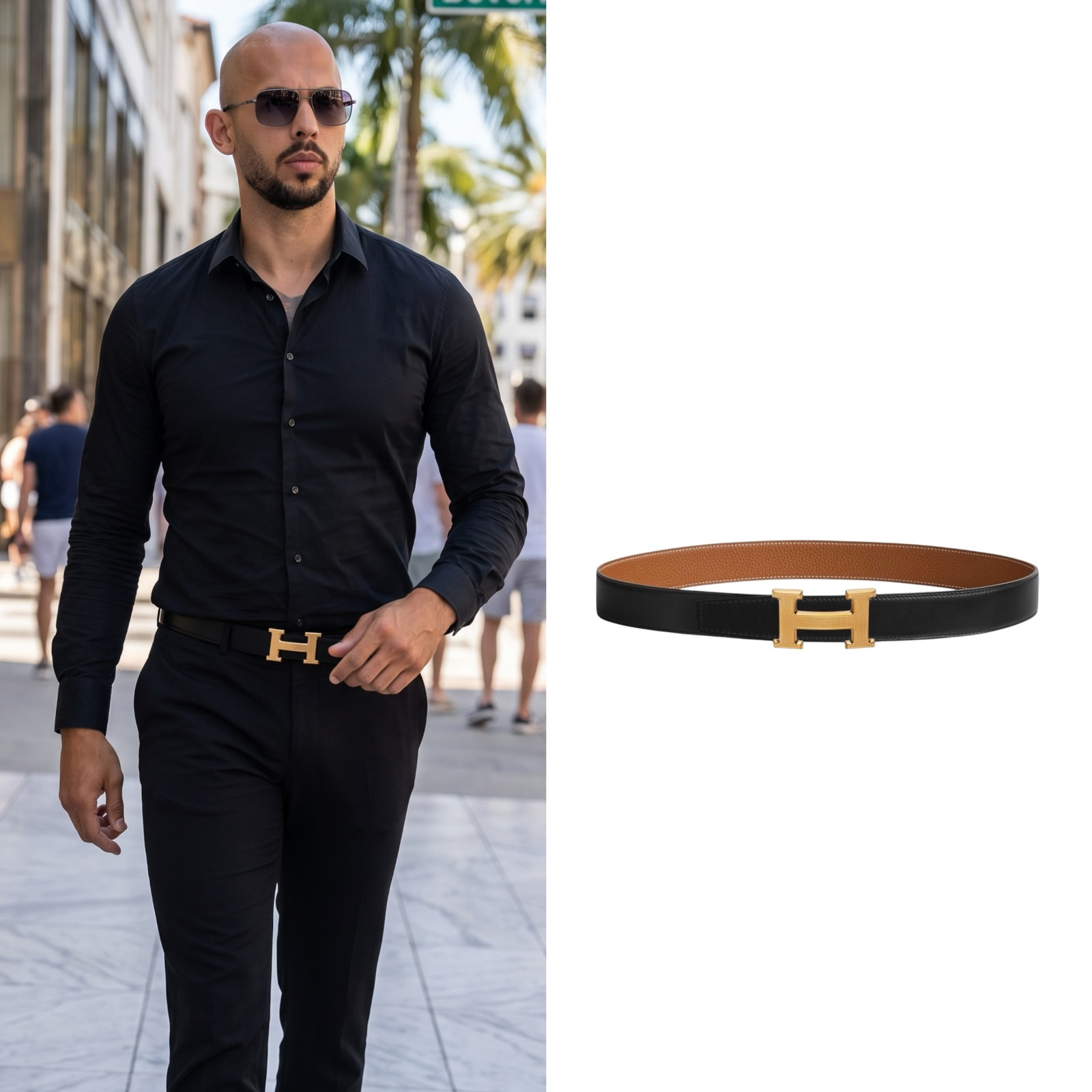 Hermes Brown Black Reversible Belt Permabrass Gold H Buckle Size 34-36\