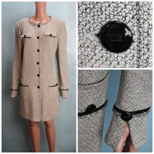 St John Collection Off White Jacket XL 14 16 Duster Coat Trim Multicolor Pockets