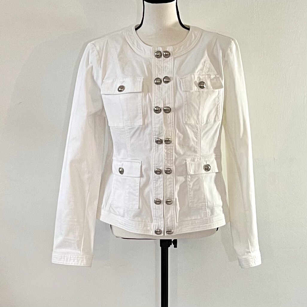 WHBM White House Black Market Button Military Jacket White Size 14