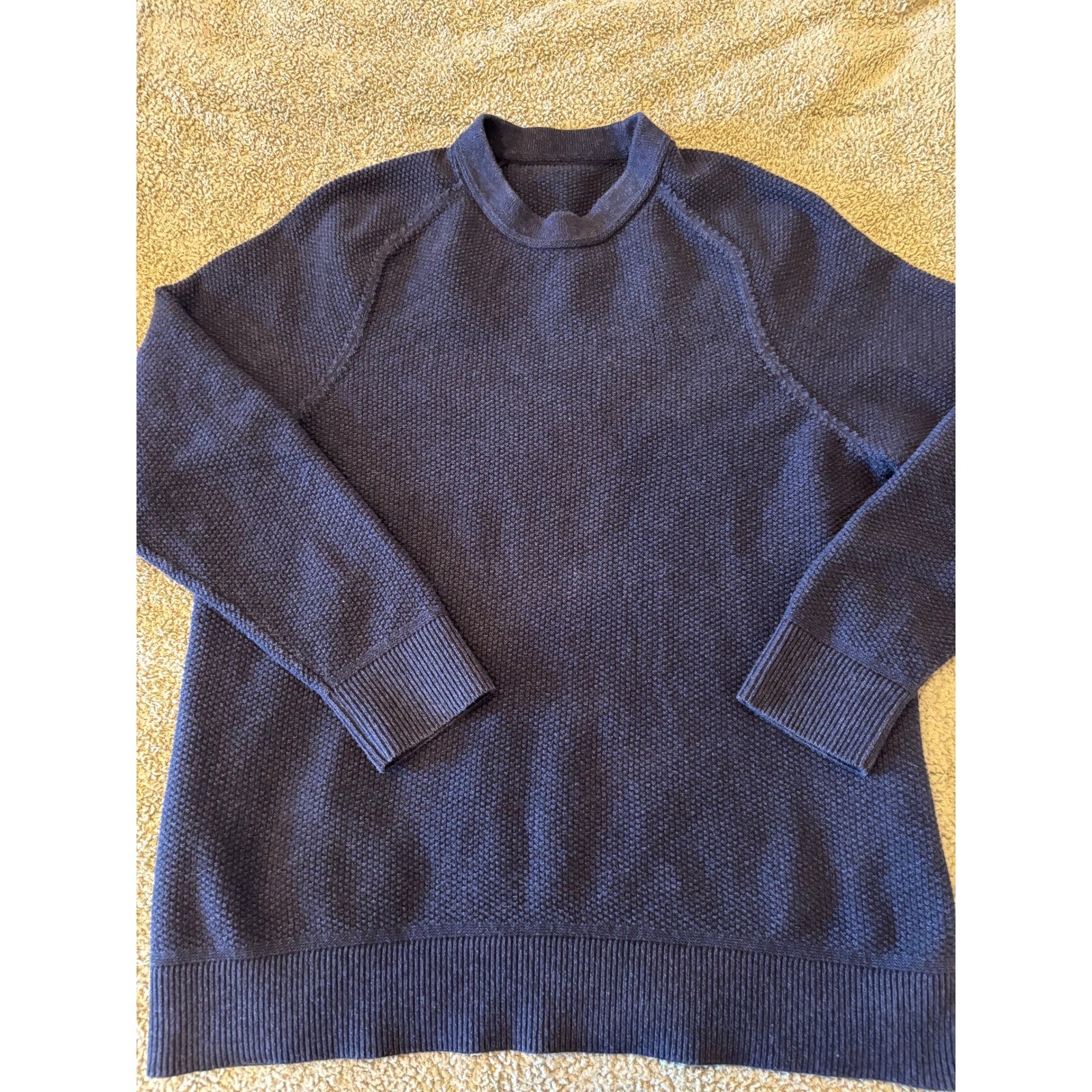 NWOT Lululemon Textured Woven Knit Classic Fit Crewneck Sweater Navy Blue Medium