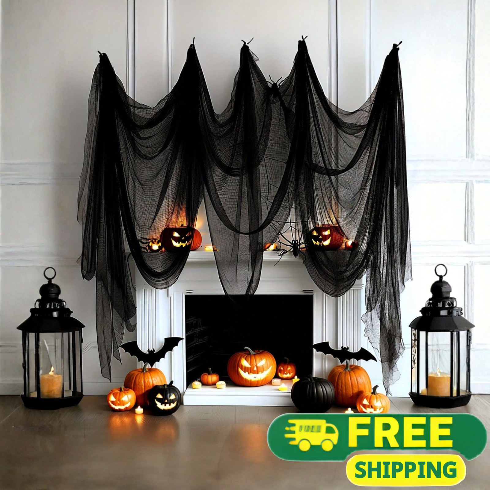 1pcs Spooky Black Gauze Curtain Halloween Haunted House Prop Creepy Cloth 72x30