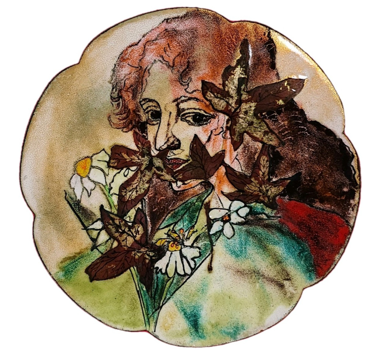 Art Nouveau Style Lady & Flower Enamel on Copper Plate Vintage Hand Painted 10 Art Nouveau Style Lady & Flower Enamel on Copper Plate Vintage Hand Painted 10