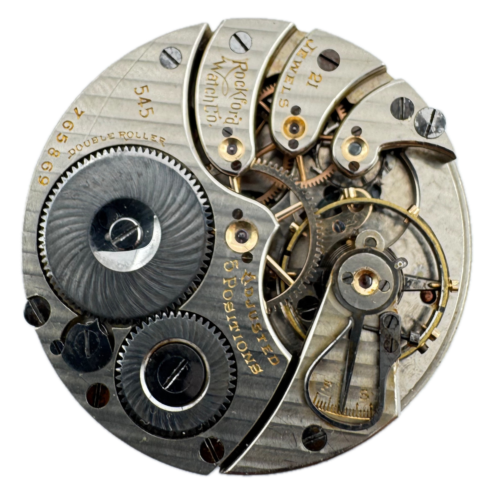 Antique 16s 1908 Rockford 21j Double Sunk Railroad Pocket Watch Movement 545 Antique 16s 1908 Rockford 21j Double Sunk Railroad Pocket Watch Movement 545