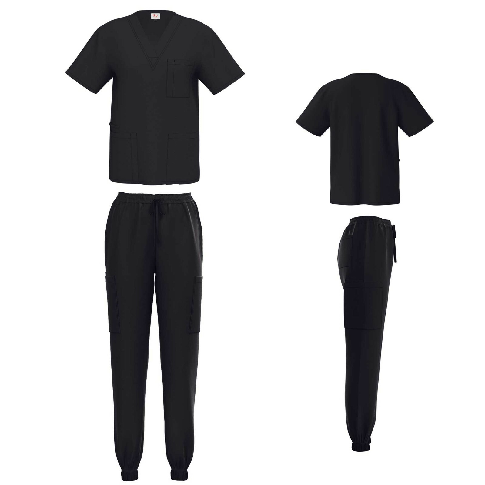 Unisex STRETCH Jogger Scrub Set Solid V-Neck Top Men Women Medical Nurse Uniform Unisex STRETCH Jogger Scrub Set Solid V-Neck Top Men Women Medical Nurse Uniform