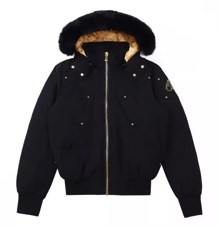 Golden Logo Moose Knuckles Parka Down Jacket Mens Fur Collar Hooded Coat