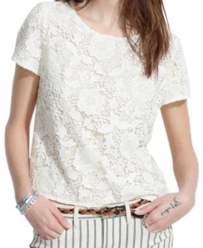 Madewell Meadowlace Lace Top Blouse Tee Ivory NEW NET Small