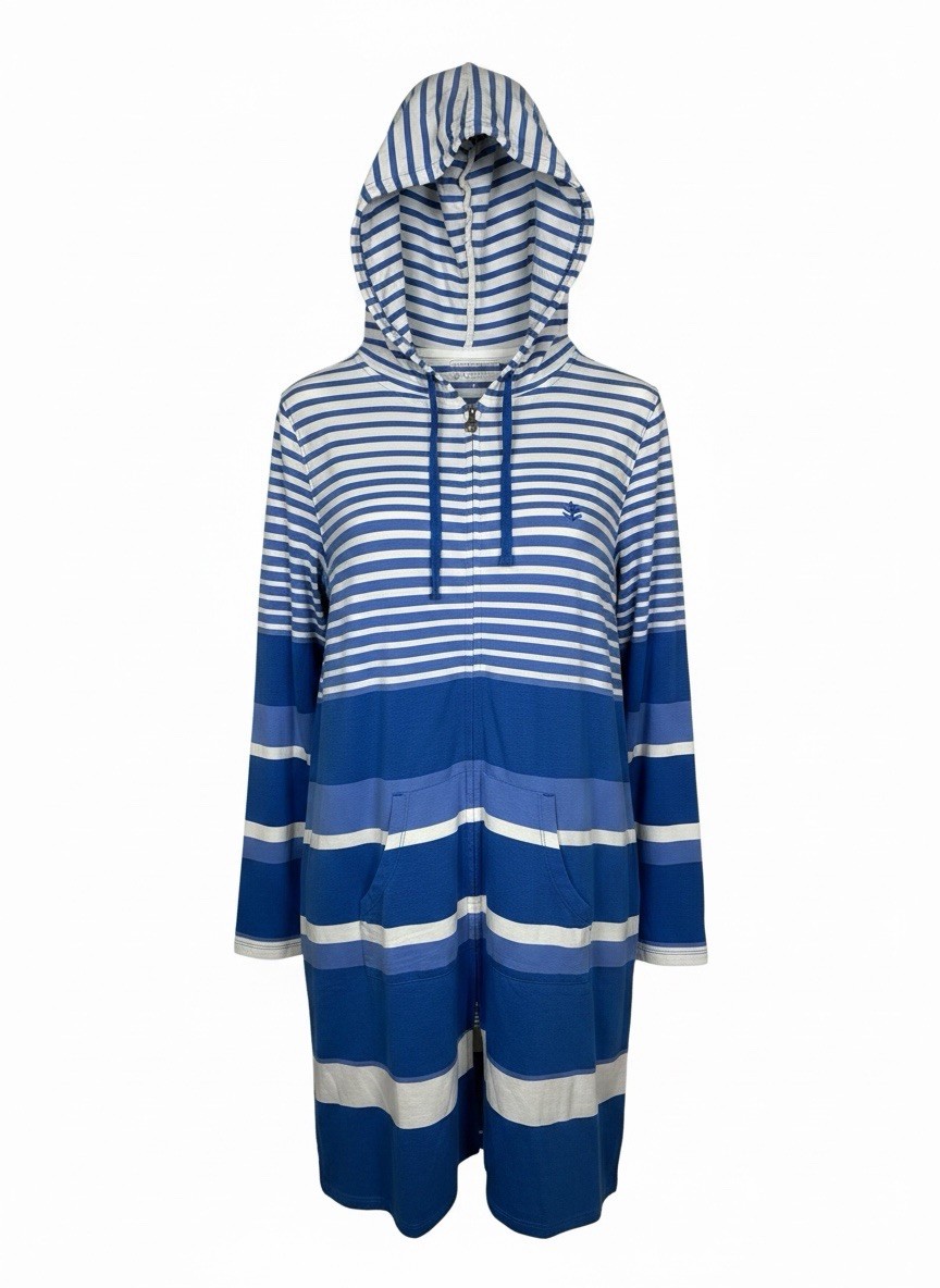 COOLIBAR Medium Blue Striped Cabana Full Zip Cover Up Hoodie UPF 50 COOLIBAR Medium Blue Striped Cabana Full Zip Cover Up Hoodie UPF 50