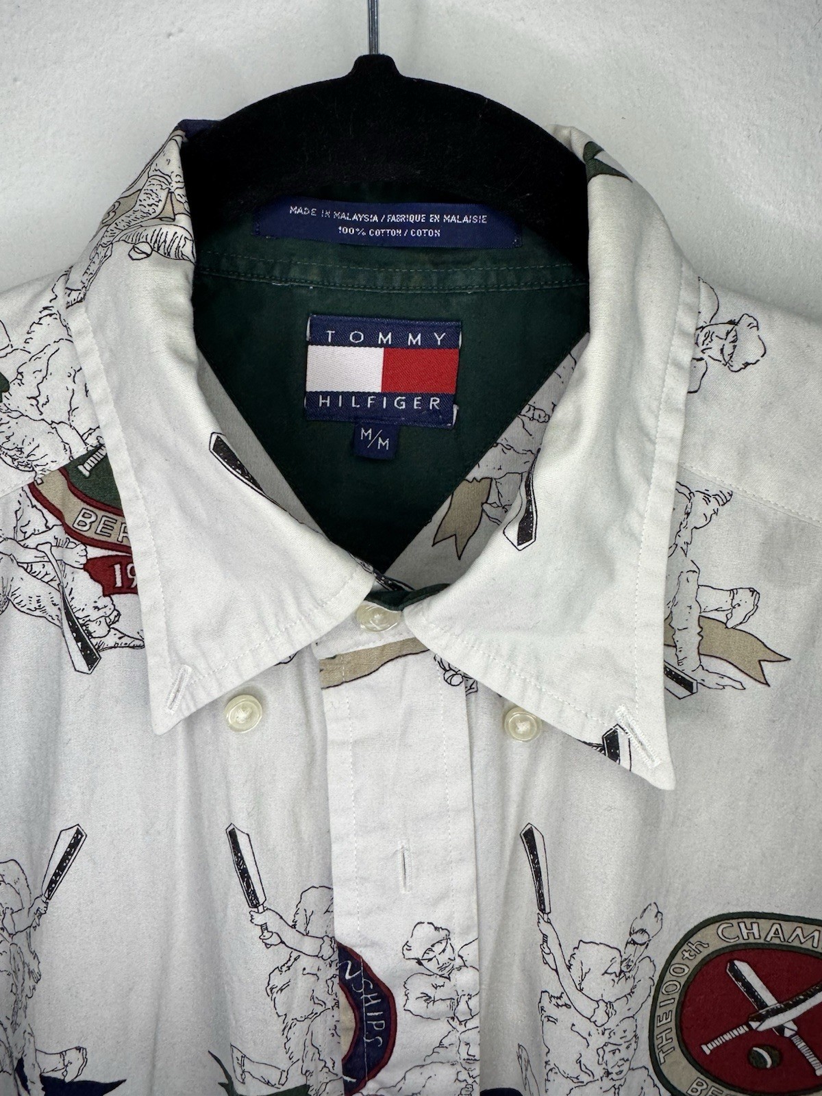 RARE Vintage Tommy Hilfiger Long Sleeve Shirt Olympics Theme All Over Print Sz M