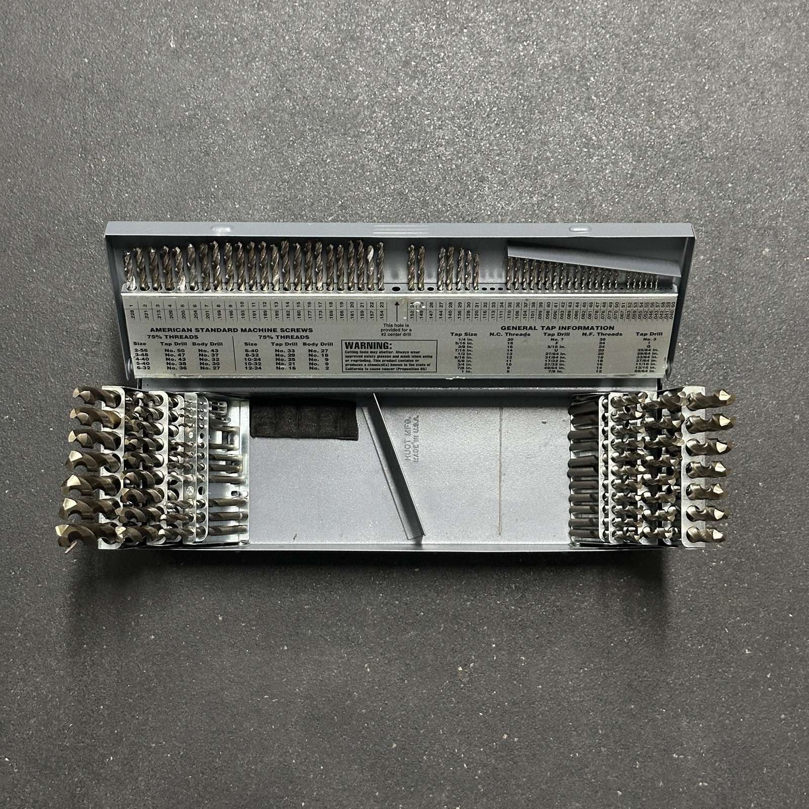 Huot Manufacturing  Combination Drill Bit Set Jobber Length Pat No. 3870149