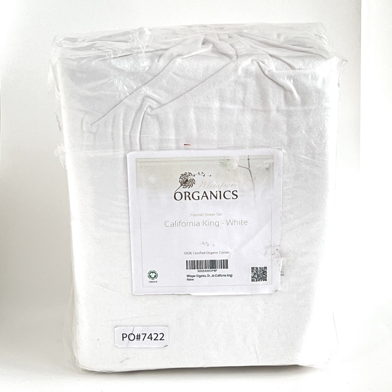 Whisper Organics California King 100% Organic Cotton Flannel Sheet Set White New Whisper Organics California King 100% Organic Cotton Flannel Sheet Set White New