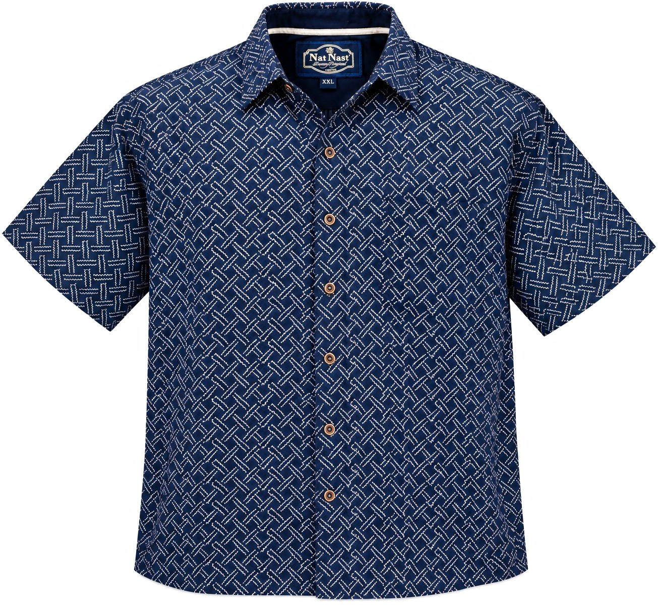 Nat Nast Luxury Originals Men’s XXL Navy Geometric Silk Cotton Button Up Shirt