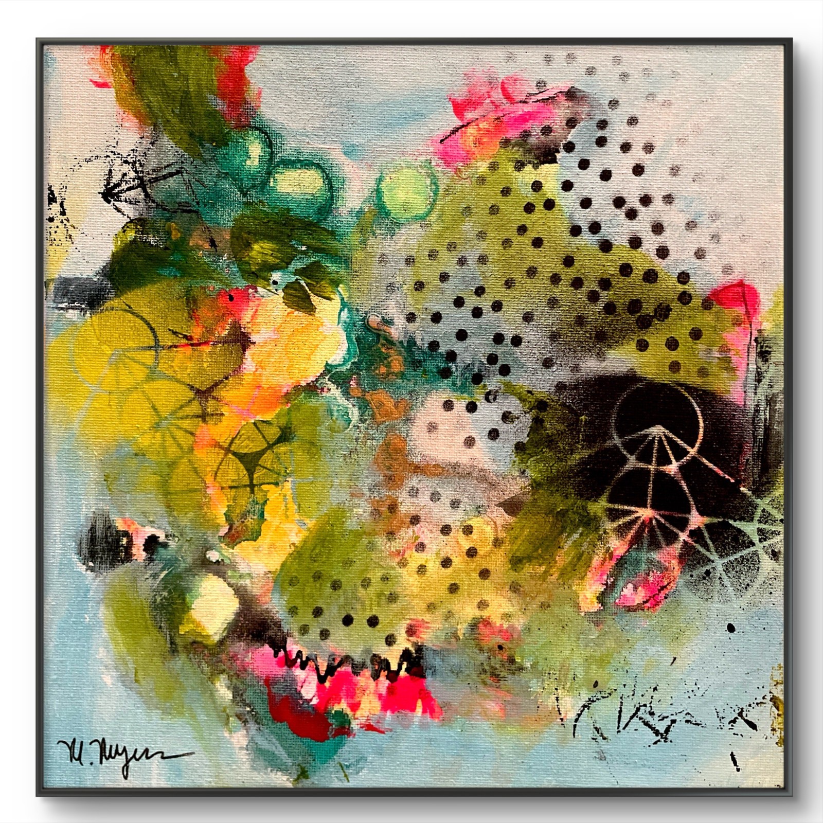 Mary Myers Original Abstract Expressionism 10x10 Colorful Abstract Signed