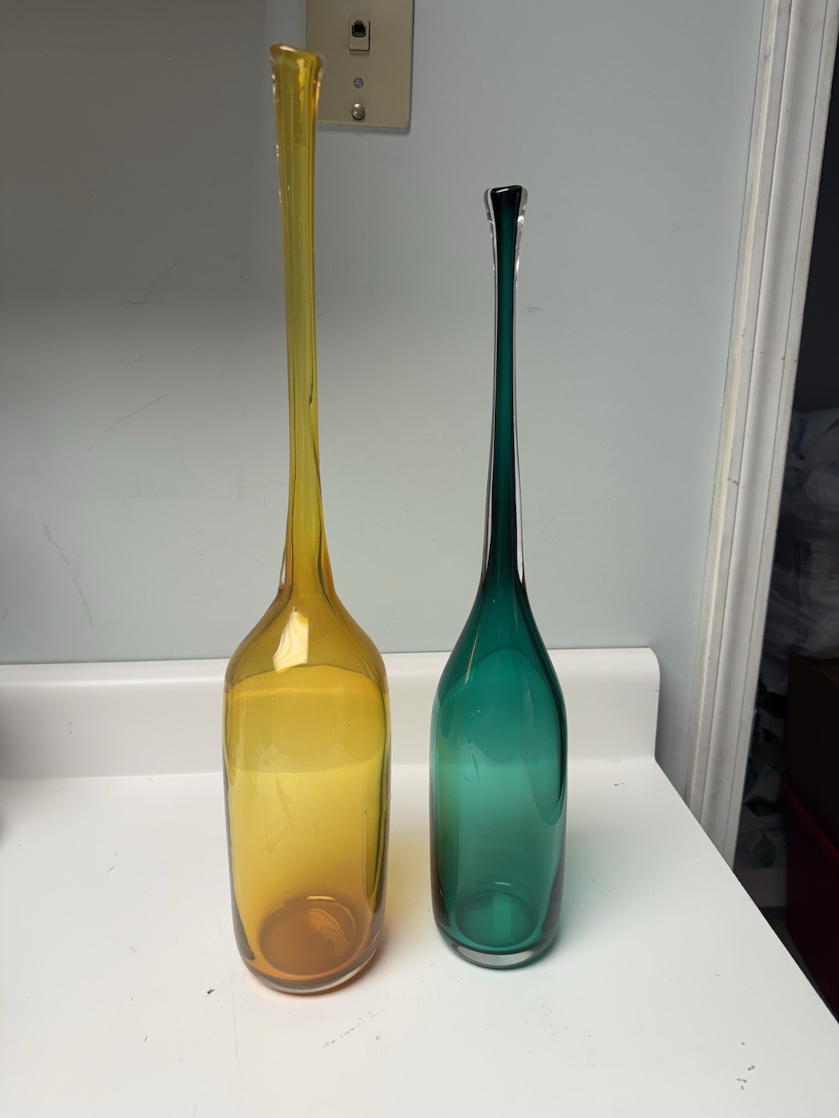 Nouvel Studios Signed Hand Blown Art Glass Green And Yellow Sculptures
