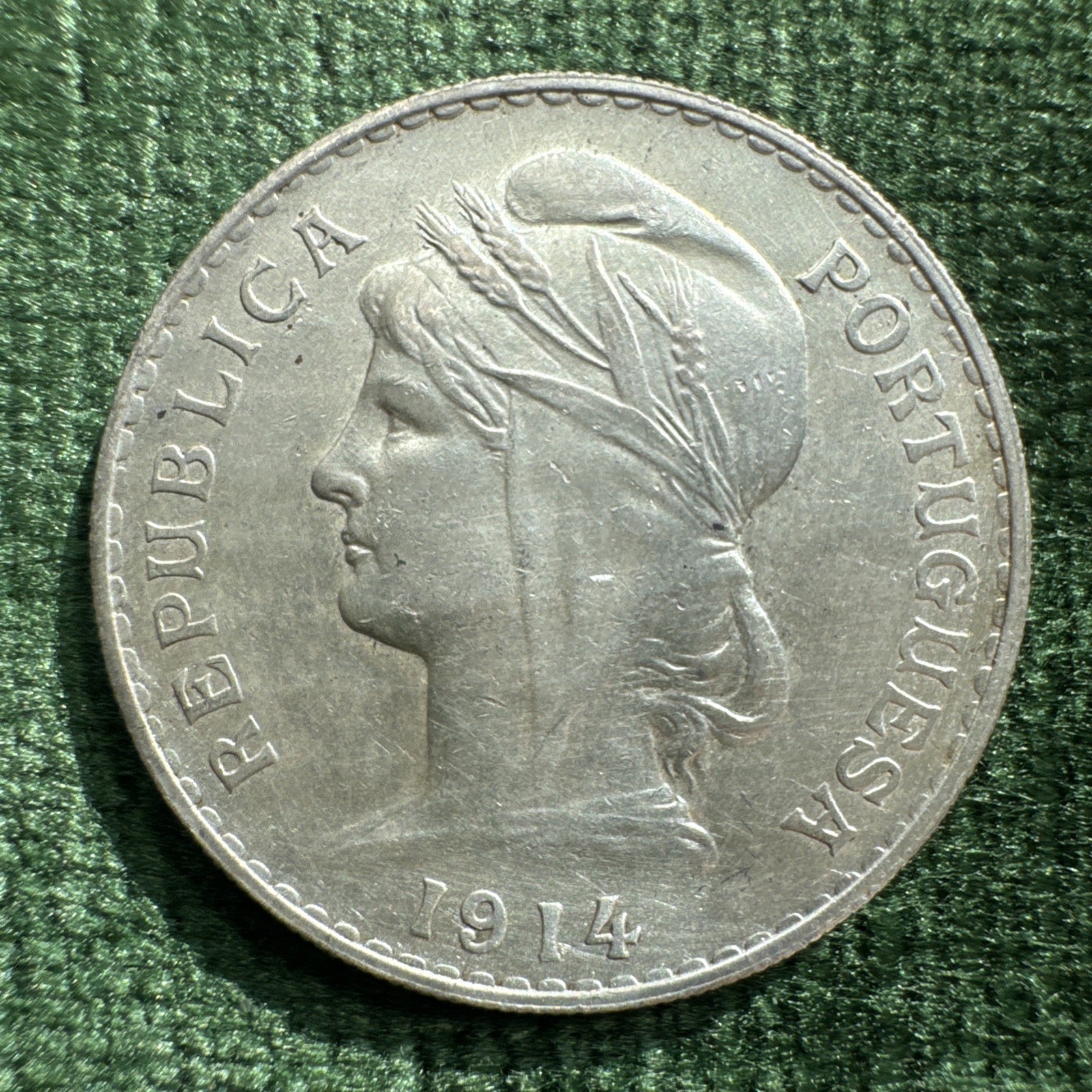 1914 Portugal 50 Centavos Low Mintage KM-561 Almost Unc+ .835 Ag 