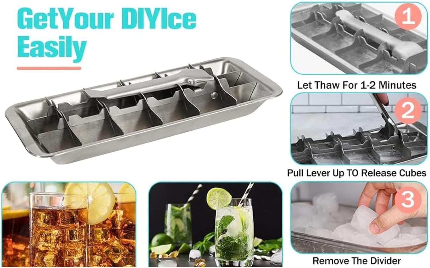 Metal Ice Cube Trays, Stainless Steel Ice Cube Trays, 18-Slot Ice Cube Tray with Metal Ice Cube Trays, Stainless Steel Ice Cube Trays, 18-Slot Ice Cube Tray with