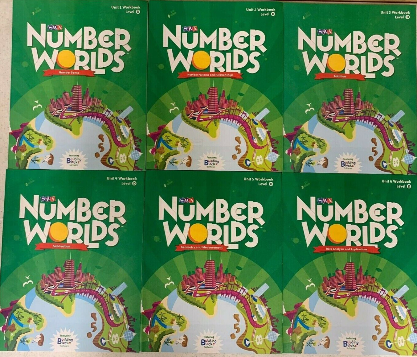 Number Worlds Level D  Math Student Workbooks Units 1-6 - 6 Books Total   NEW
