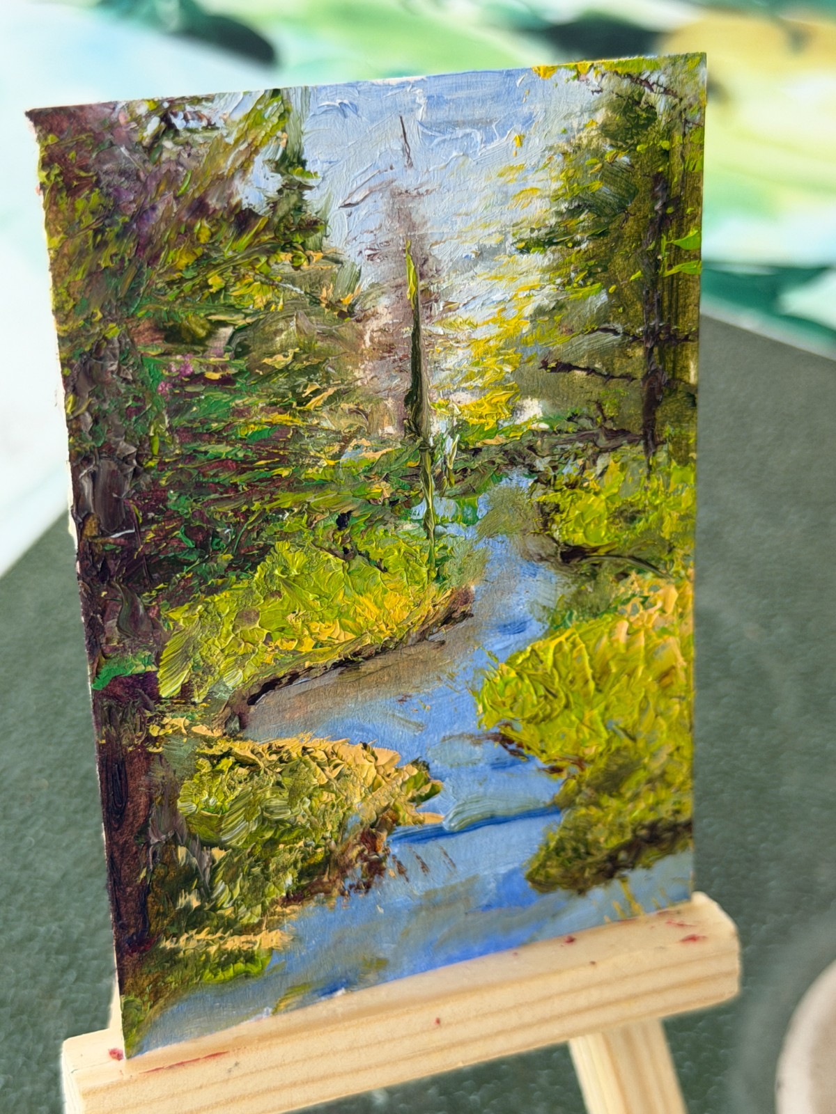 ACEO by Vicki Perez Whispers of the Wild winding river thru the woods OOAK oil