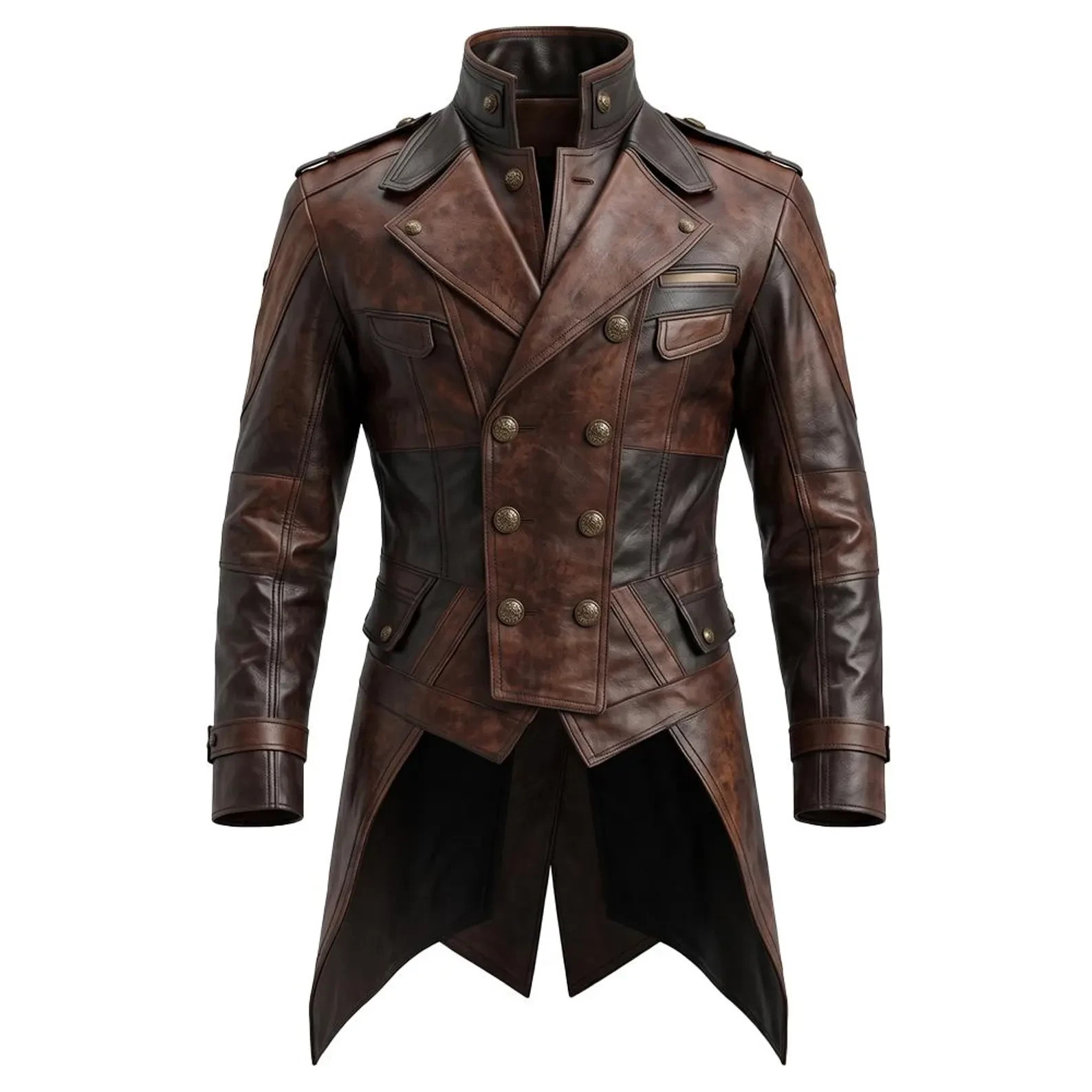 Men\'s Genuine Leather Steampunk Trench Coat | Vintage Victorian Gothic Jacket