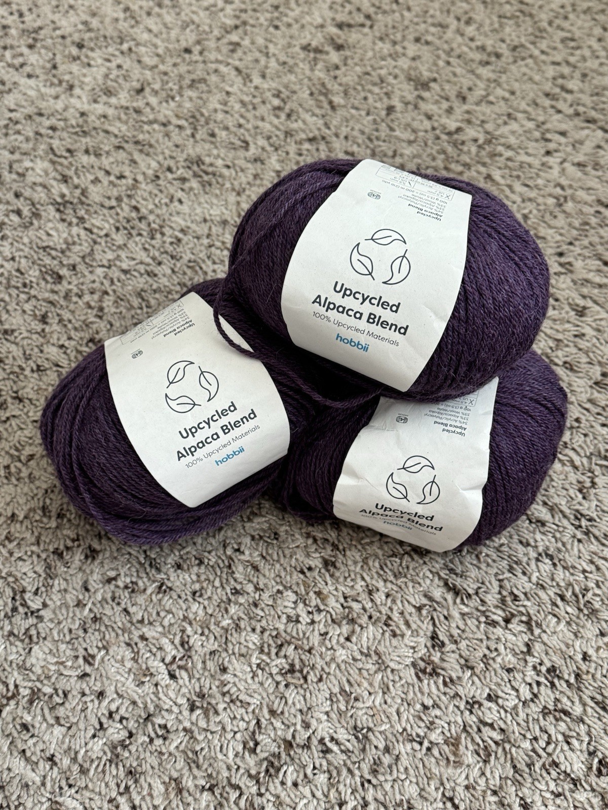 Hobbii Upcycled Alpaca Blend Purple #10  - Lot Of 3 New And Partially Used