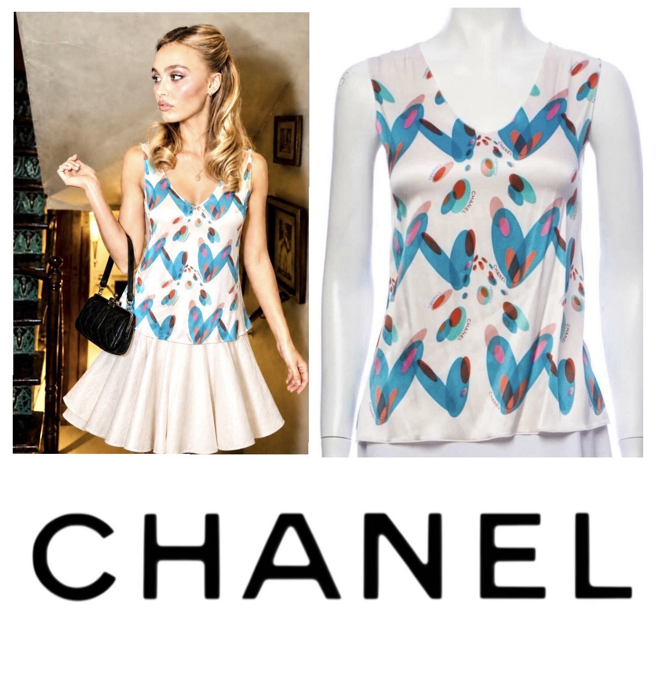 Chanel Vintage 2005 White Airplane Print Top Jacket 34 36 2 4 Vest Shirt XS S M