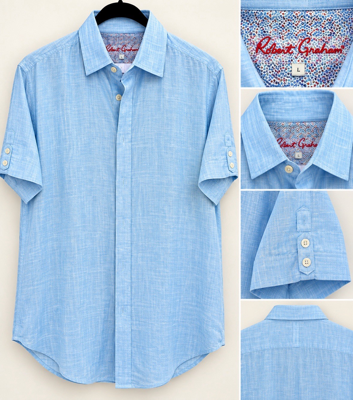 Robert Graham Men\'s Blue Solid Linen Short Sleeve Button-Up Point Collar 3xl Robert Graham Men\'s Blue Solid Linen Short Sleeve Button-Up Point Collar 3xl