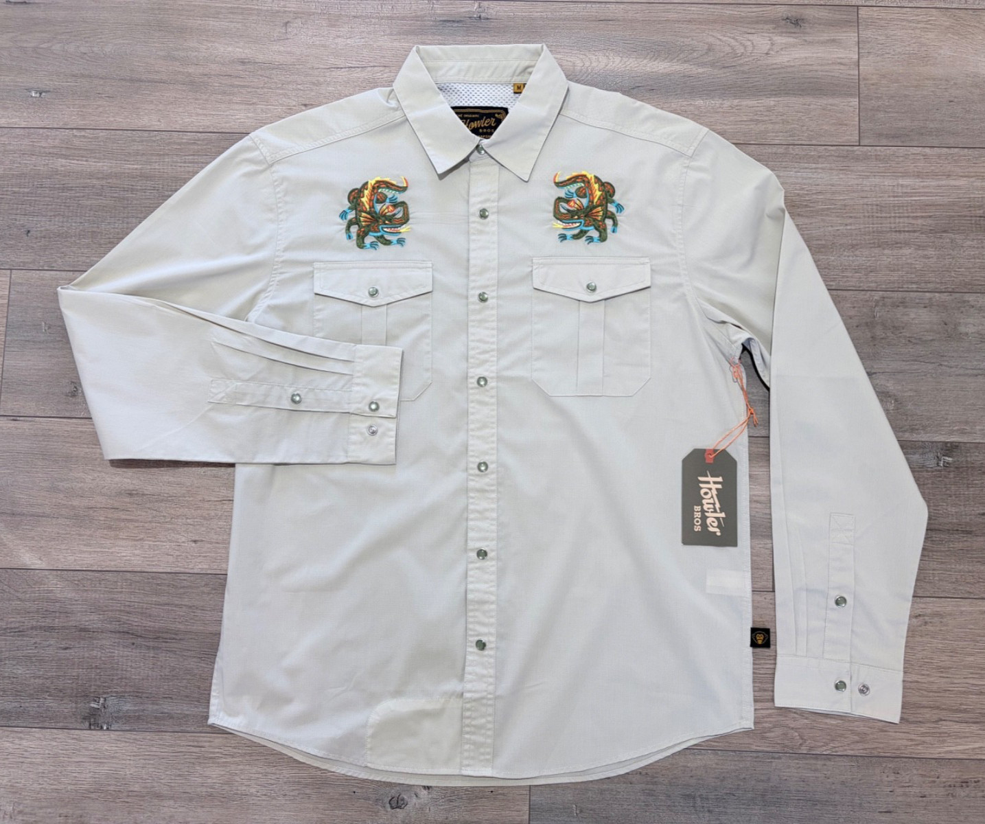 Howler Brothers Gaucho Snapshirt Valley Monster Beige Mens M NWT Collector