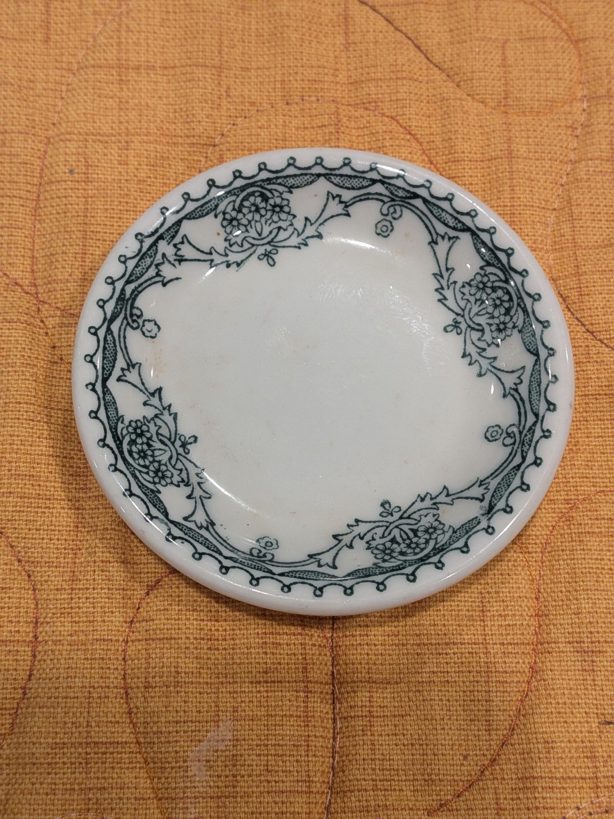 Vintage Mayer China Nassau 68034 Butter Pat Dish 2.75” Green Floral USA