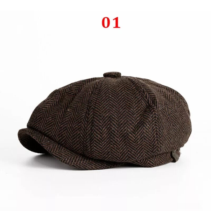 NEW Peaky Blinders Hat Newsboy Flat Cap Herringbone Tweed Wool Baker Boy Gatsby