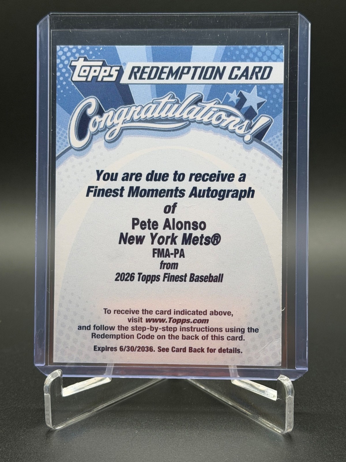 2026 Topps Finest - Pete Alonso - Finest Moments Autographs #FMA-PA [UNREDEEMED]