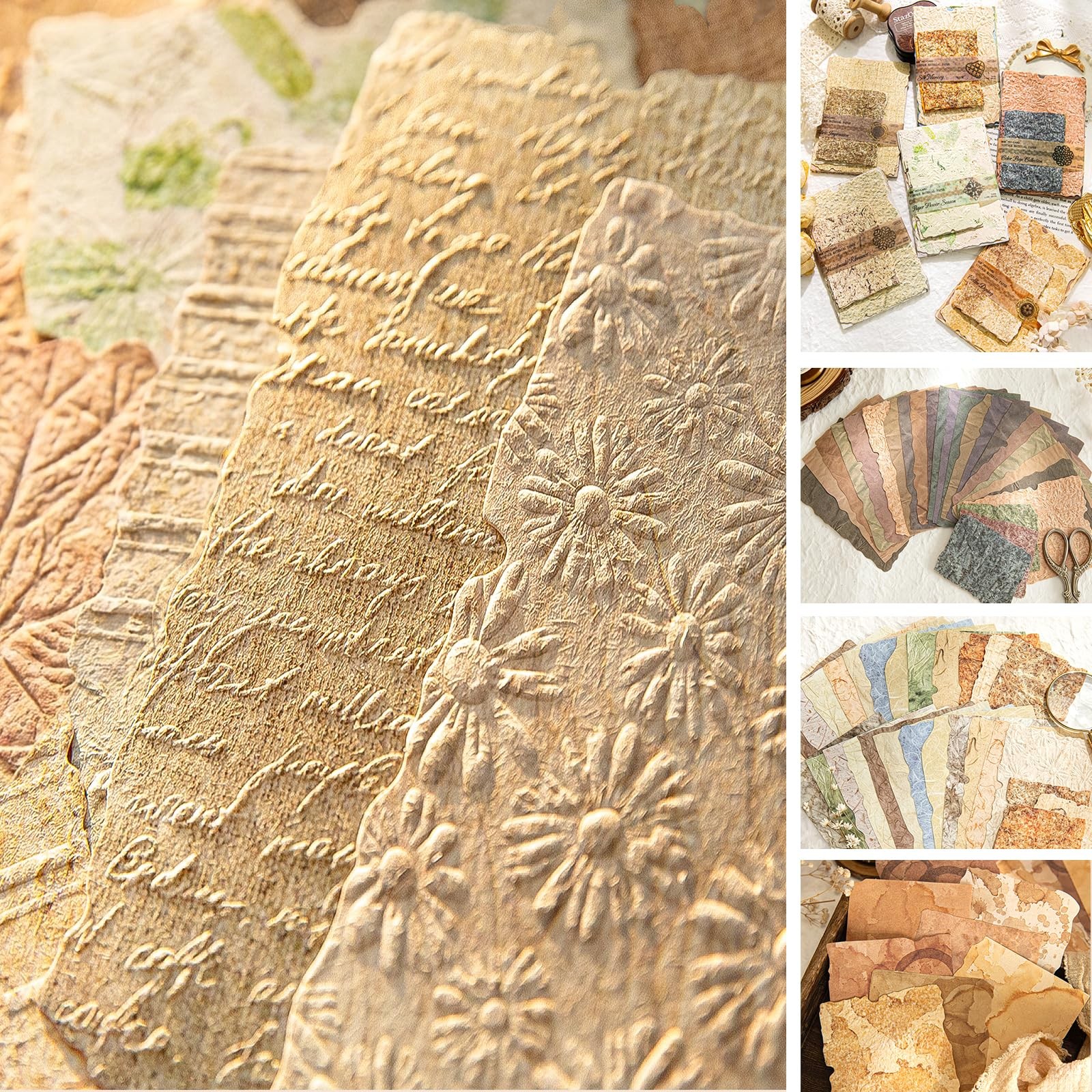 168Pcs Textured Scrapbook Paper Kit - Embossed Rice Decoupage Paper Mixed Med...
