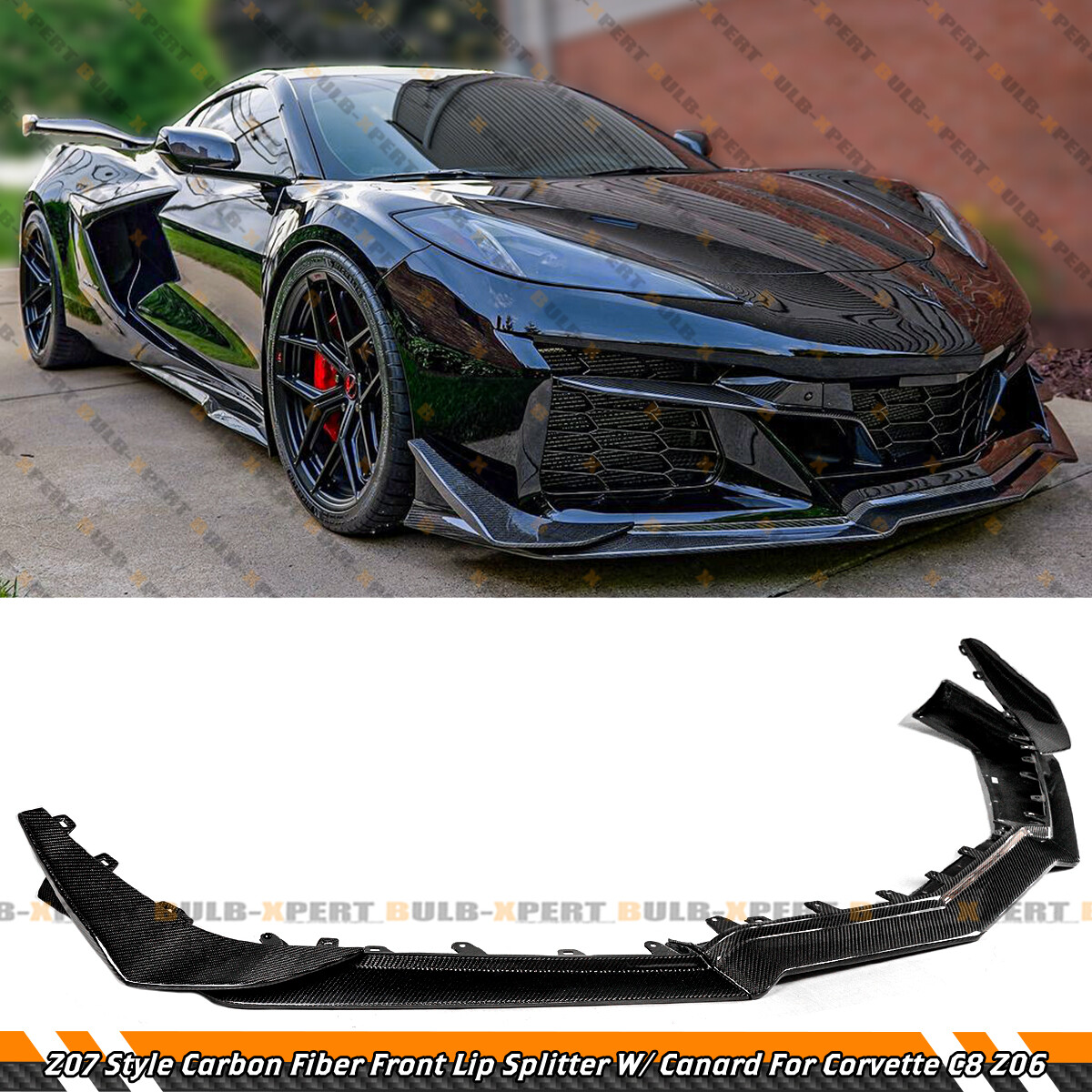 For 2023-25 Corvette C8 Z06 E-ray Carbon Fiber Z07 Style Front Splitter & Canard
