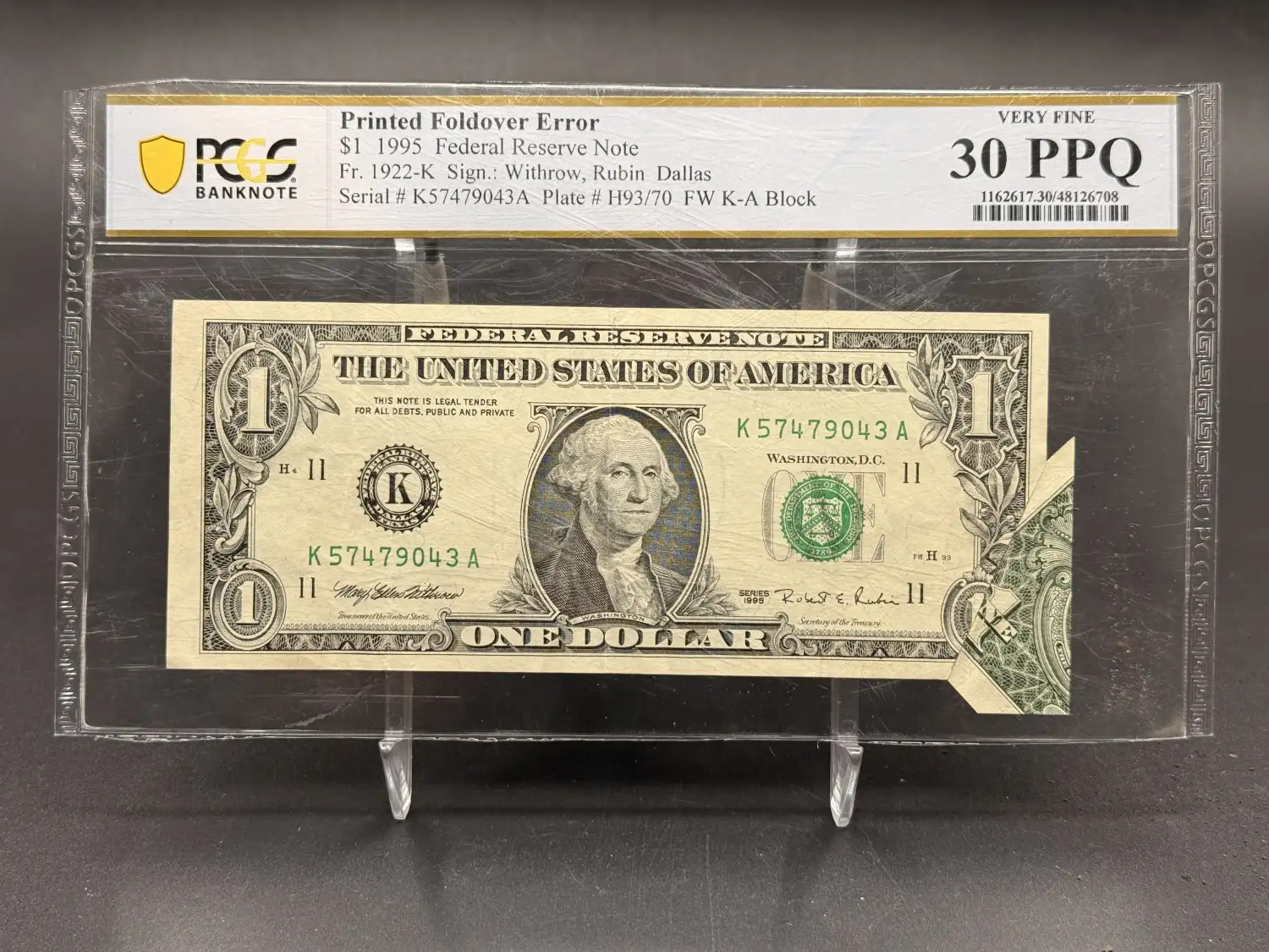 1995 Green seal. Small Size $1 Federal Reserve Notes 1922-K PCGS 30 PPQ 1995 Green seal. Small Size $1 Federal Reserve Notes 1922-K PCGS 30 PPQ