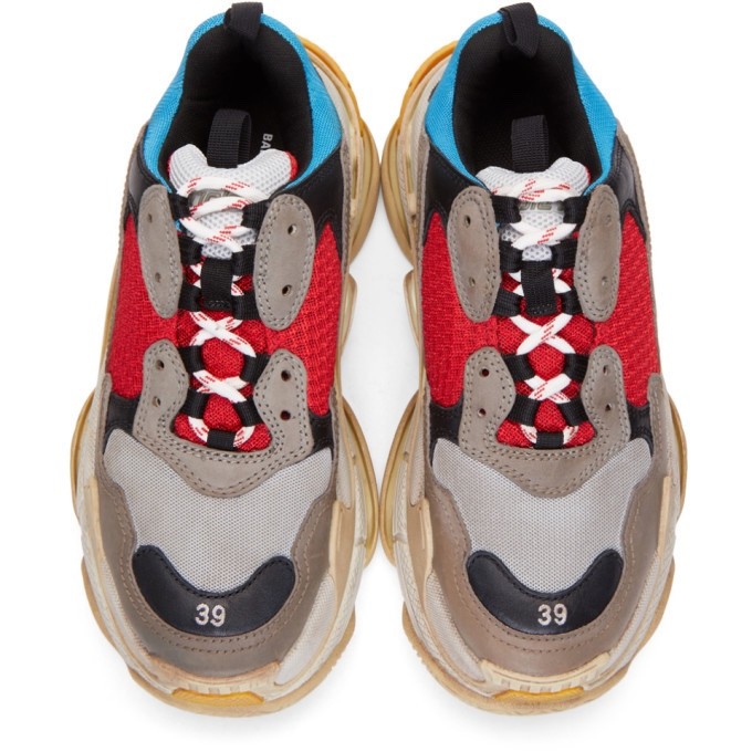 Balenciaga Triple S Sneakers Grey Red Blue Reissue Flat Platform 39 Women Balenciaga Triple S Sneakers Grey Red Blue Reissue Flat Platform 39 Women