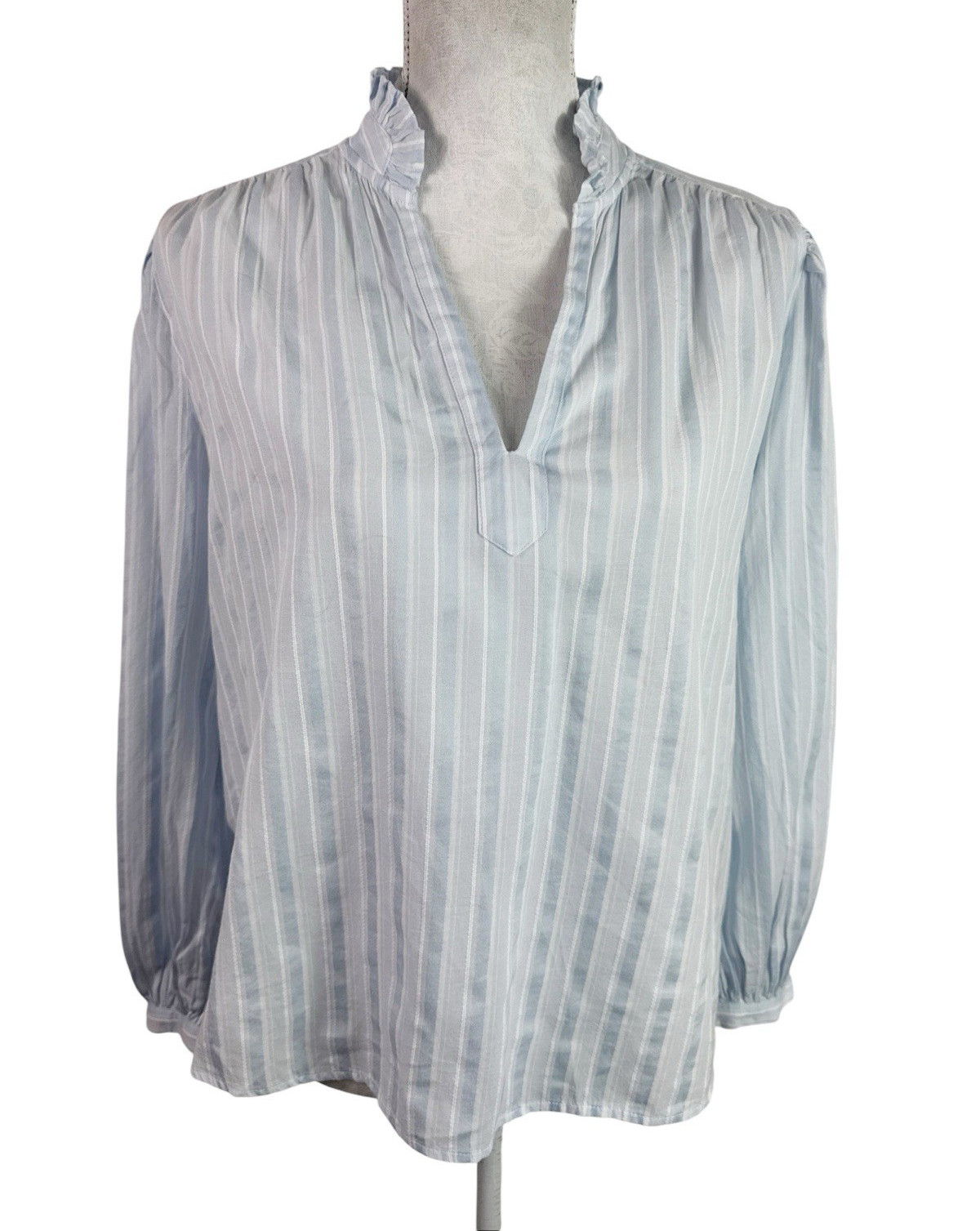 Madewell Women\'s Oversized S Ruffled Popover Top Blue Striped NWT