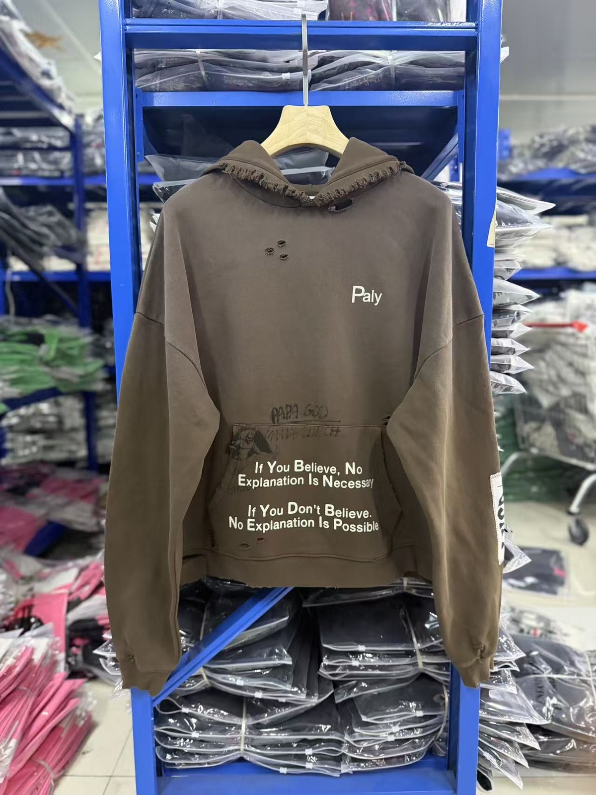 American New Vintage Brown Worn Distressed Hoodie Unisex Street Pullover Coat