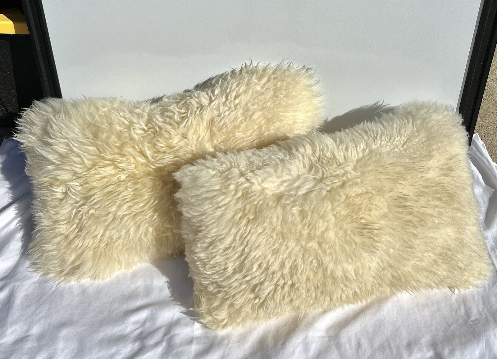 Natural Australian New Zealand Sheep Skin Lumbar Pillows Pair Real Genuine Throw