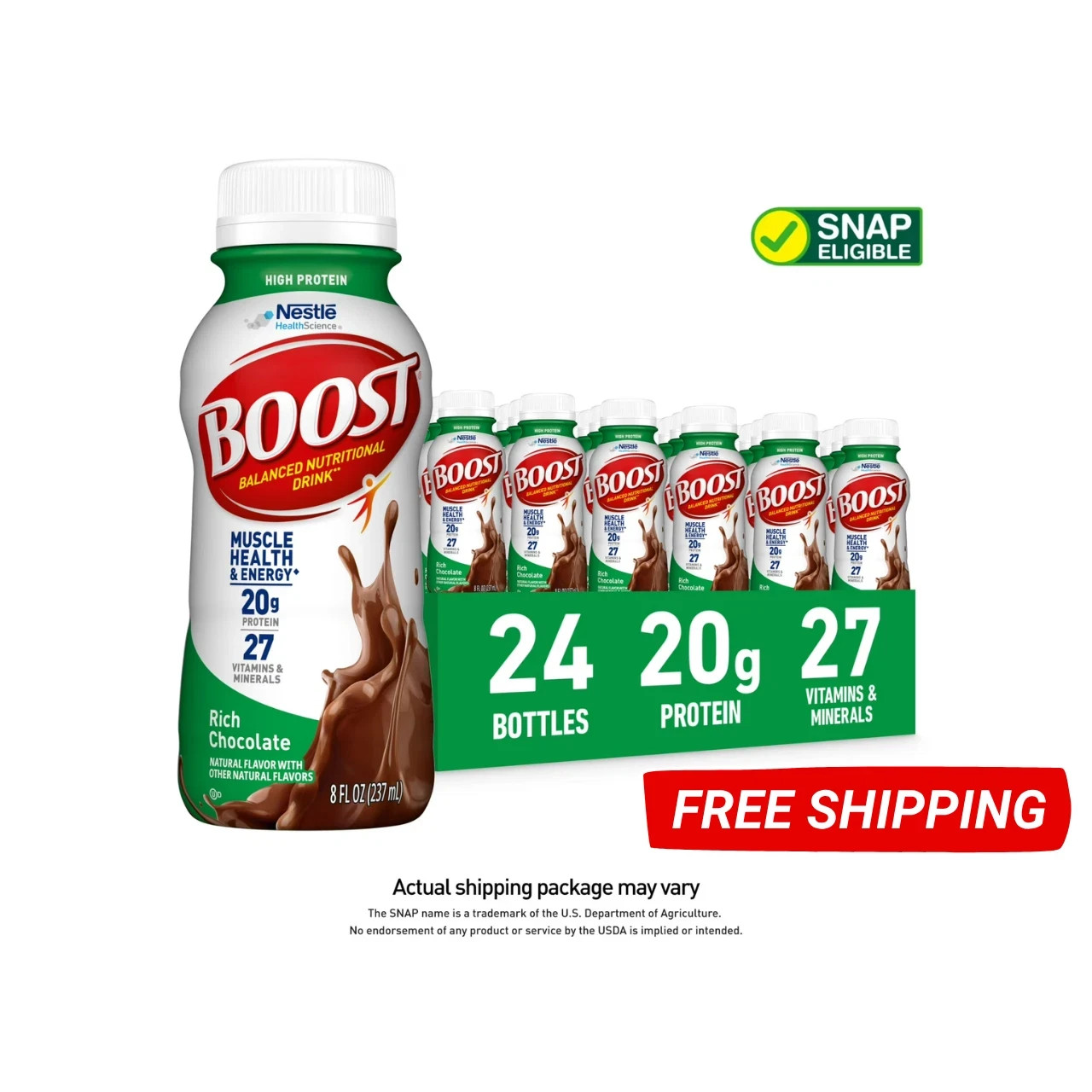 BOOST High Protein Nutritional Drink, Rich Chocolate, 20g Protein, 24 - 8 fl oz BOOST High Protein Nutritional Drink, Rich Chocolate, 20g Protein, 24 - 8 fl oz