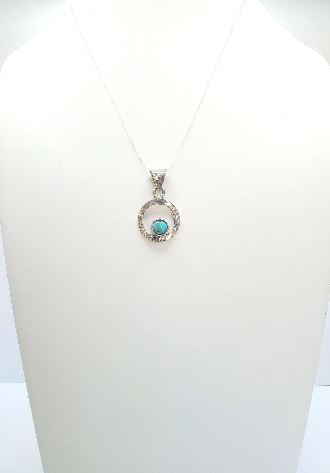 Vintage Turquoise Pendant 950 Silver, Hammered Circle Southwestern Artisan Turq