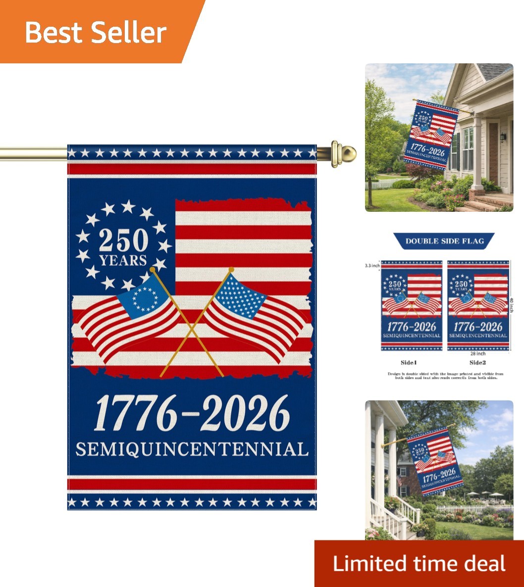 Deluxe 250  America Garden Flag - UV Resistant, Easy Clean, 28x40 inch