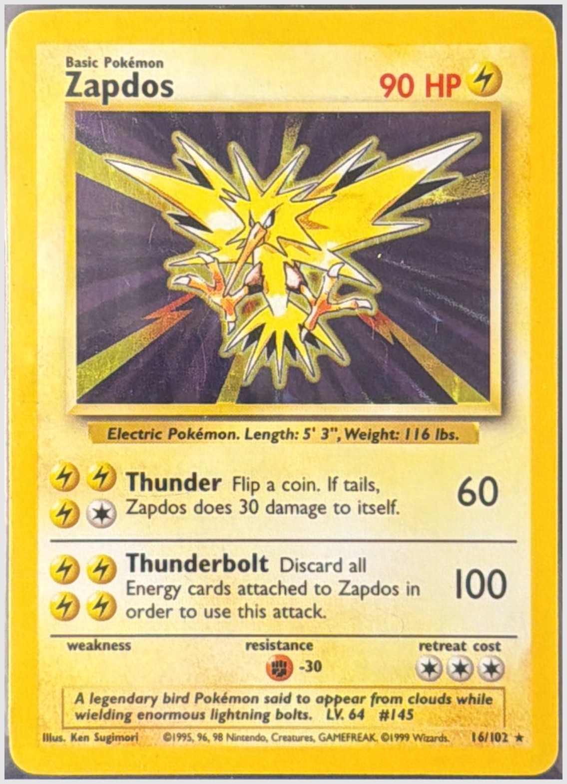 Zapdos 16/102 Base Set Unlimited Holofoil Moderately Played