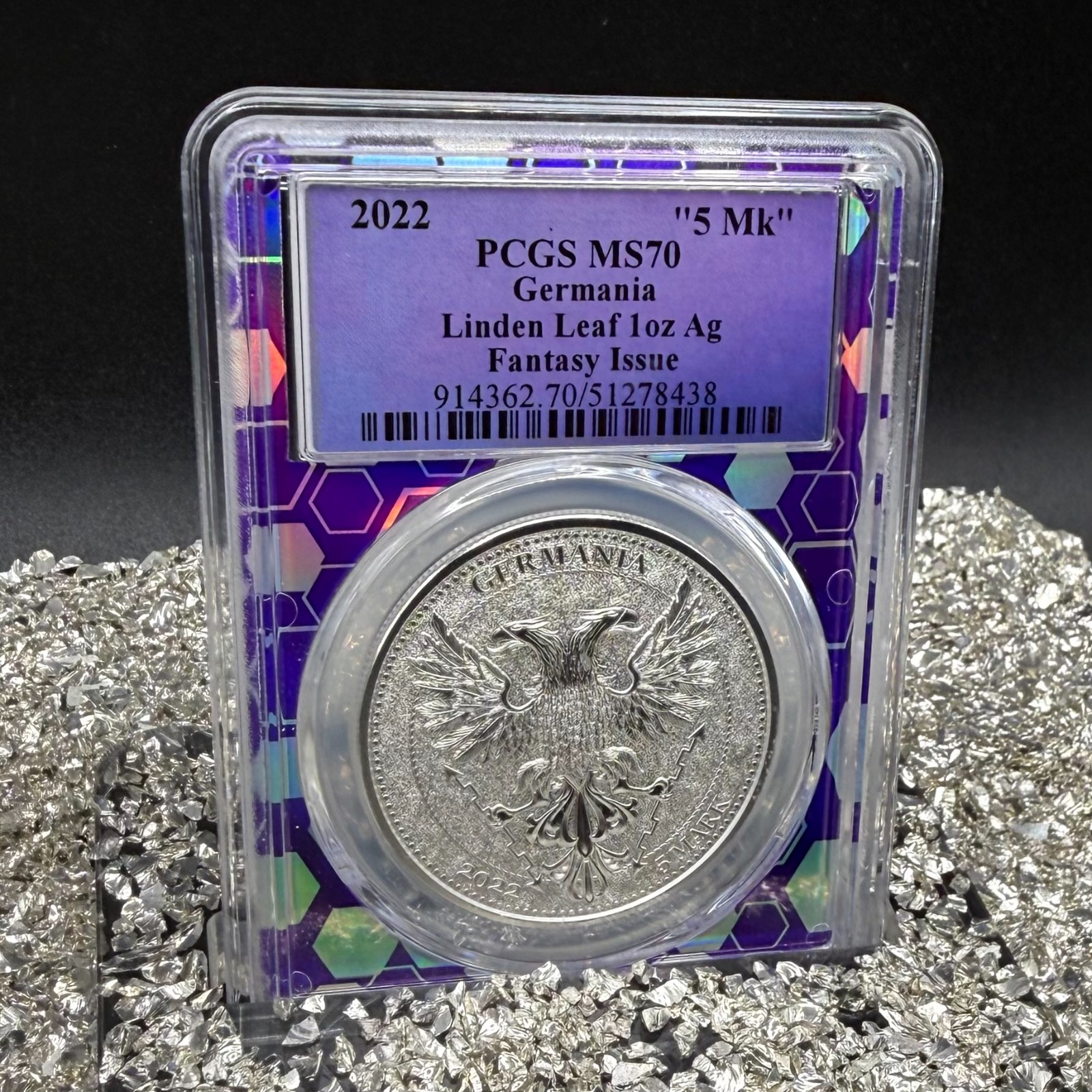 2022 1 oz Germania Linden Leaf PCGS MS70 .999 Silver Round Purple 1 of 131 Mint 2022 1 oz Germania Linden Leaf PCGS MS70 .999 Silver Round Purple 1 of 131 Mint