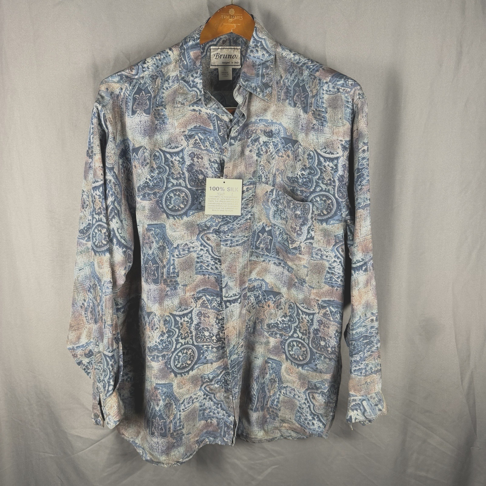 New Vintage Bruno Silk Paisley Shirt Mens Large Button Up Long Sleeve NWT
