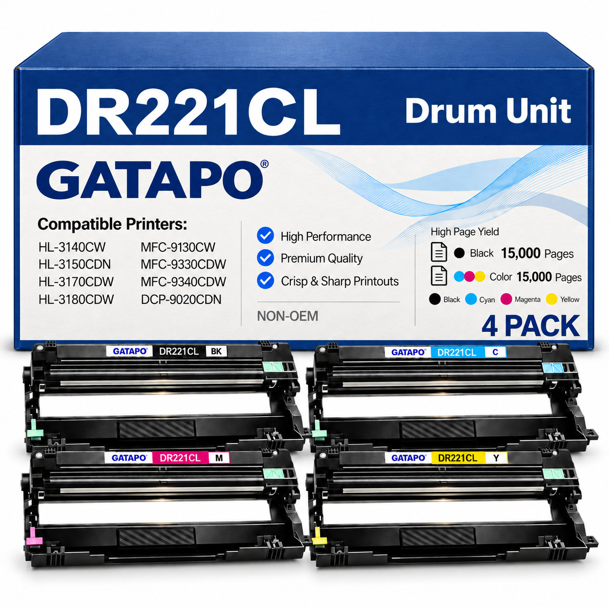 4PK DR-221CL Replacement Drum Set for Brother MFC-9130CW MFC-9330CDW MFC-9340CDW