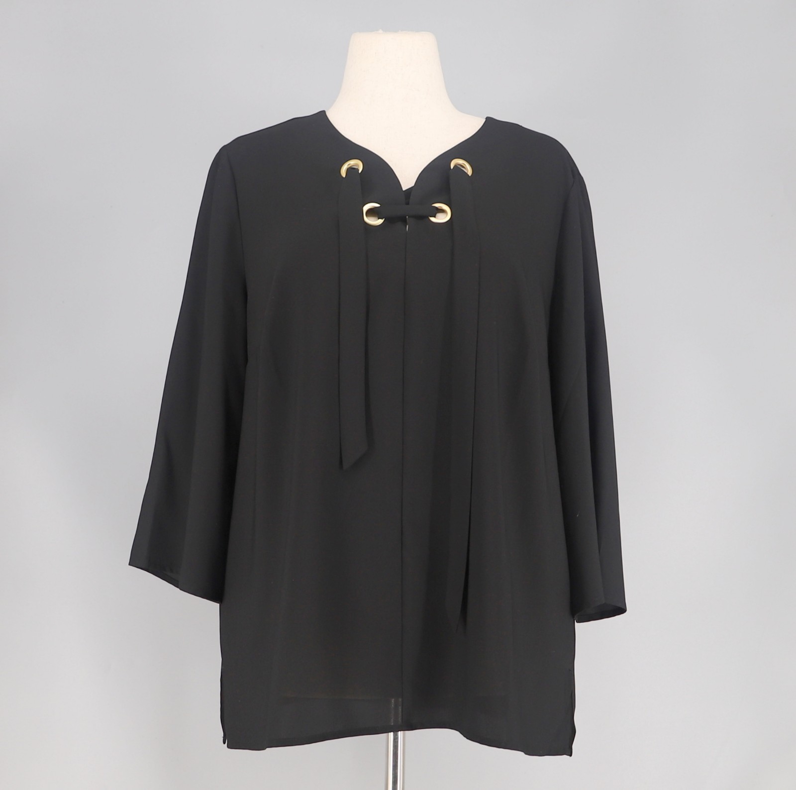 CHICO\'S Black Lace Up 3/4 Sleeve Top Size 2/L