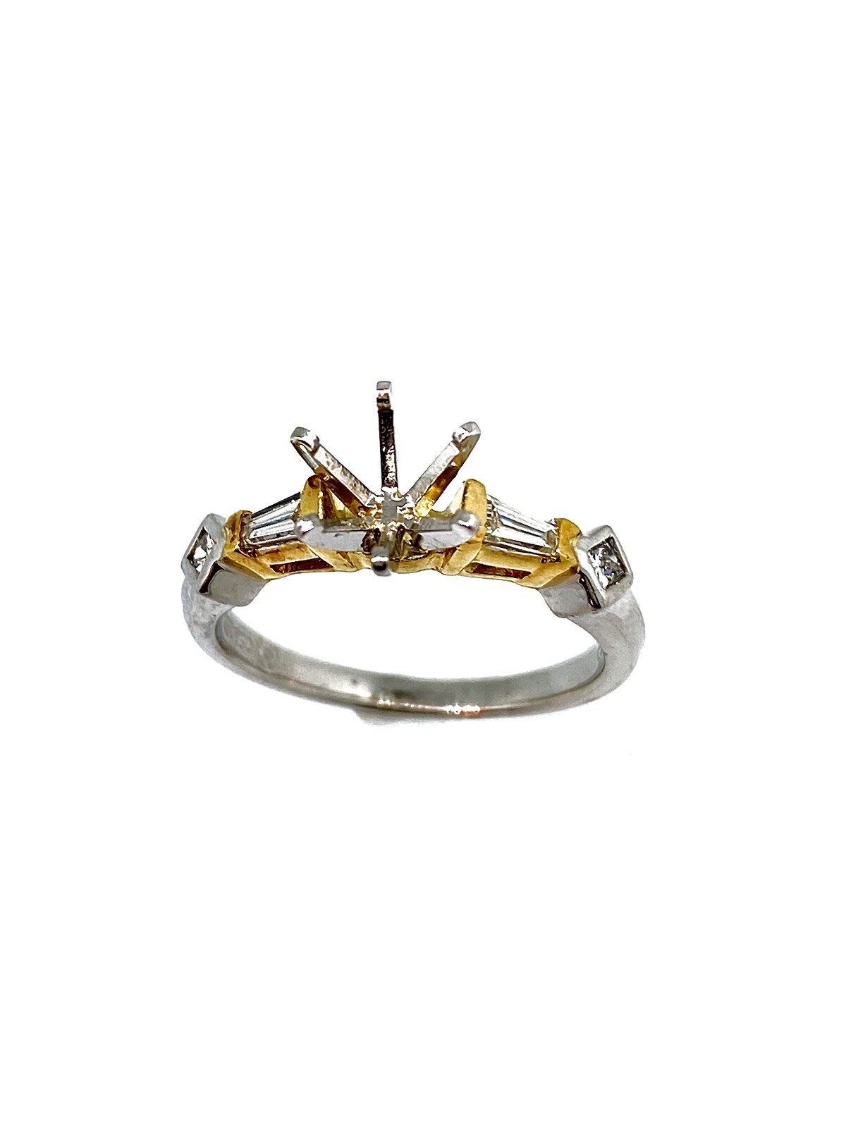 Platinum & 18Kt Yellow Gold Semi-Mount Diamond Engagement Ring for 1.00ct Center
